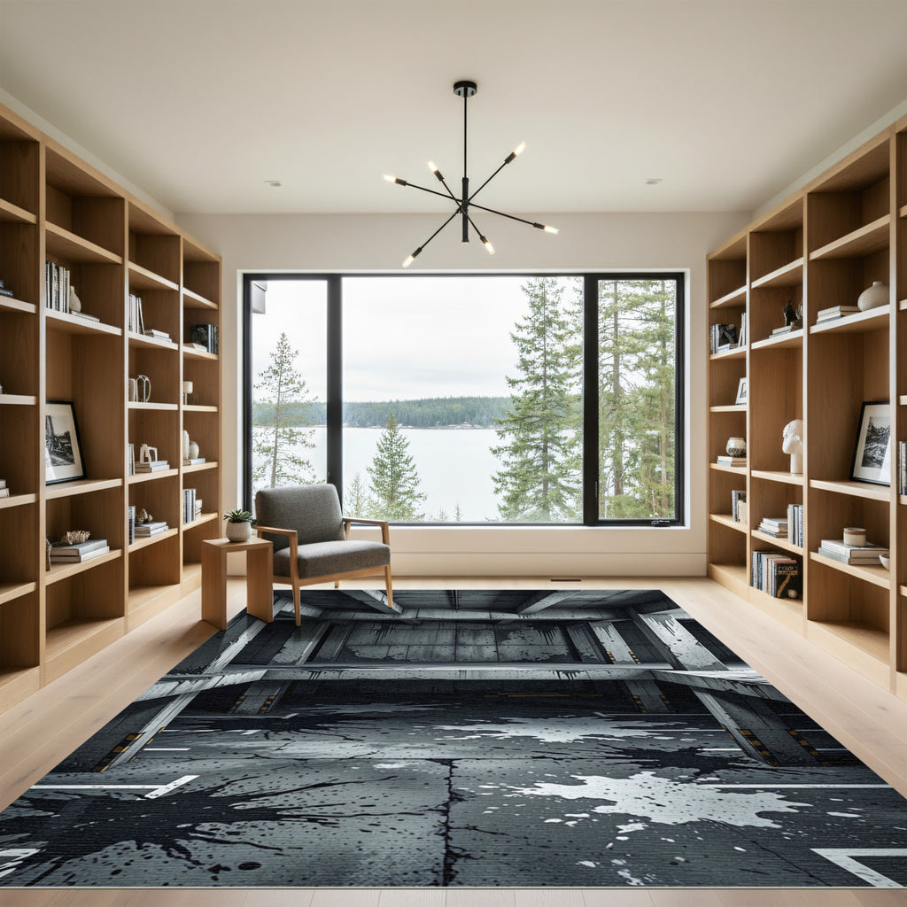 Gritty Concrete Splatter Abstract Rug