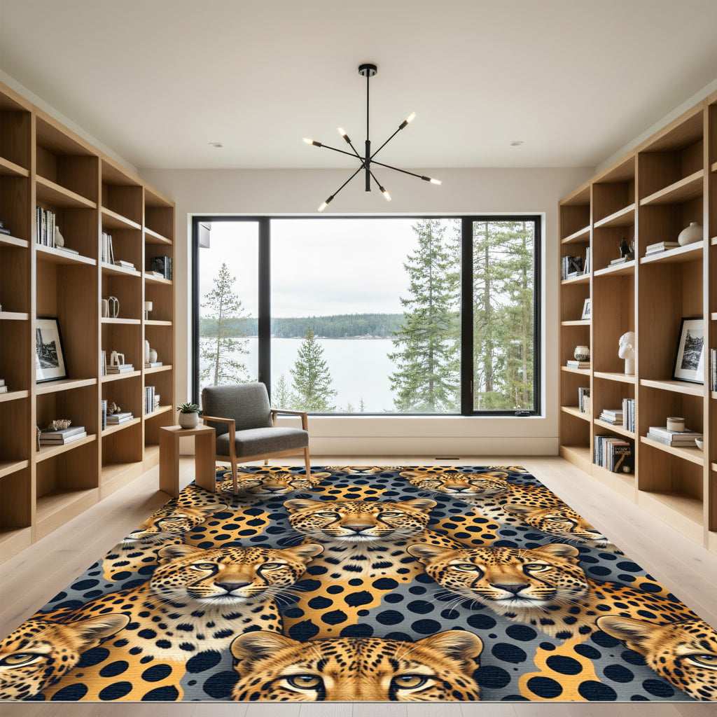 Leopard Spots And Faces Ochre Gray Rug
