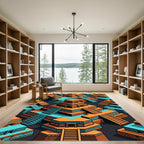 Isometric Terracotta and Teal Aztec Ziggurat Rug
