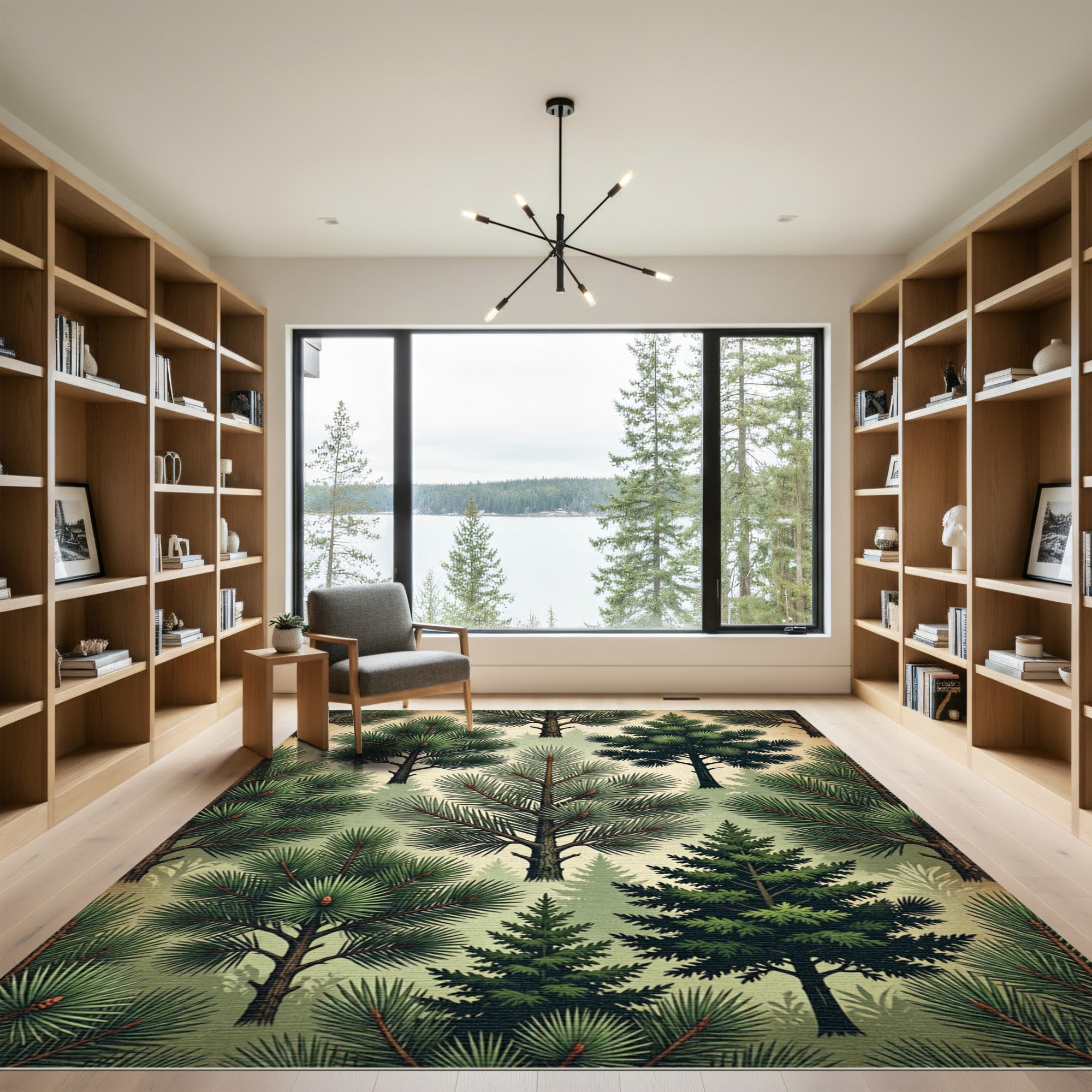 Vintage Evergreen Pine Forest Foliage Rug