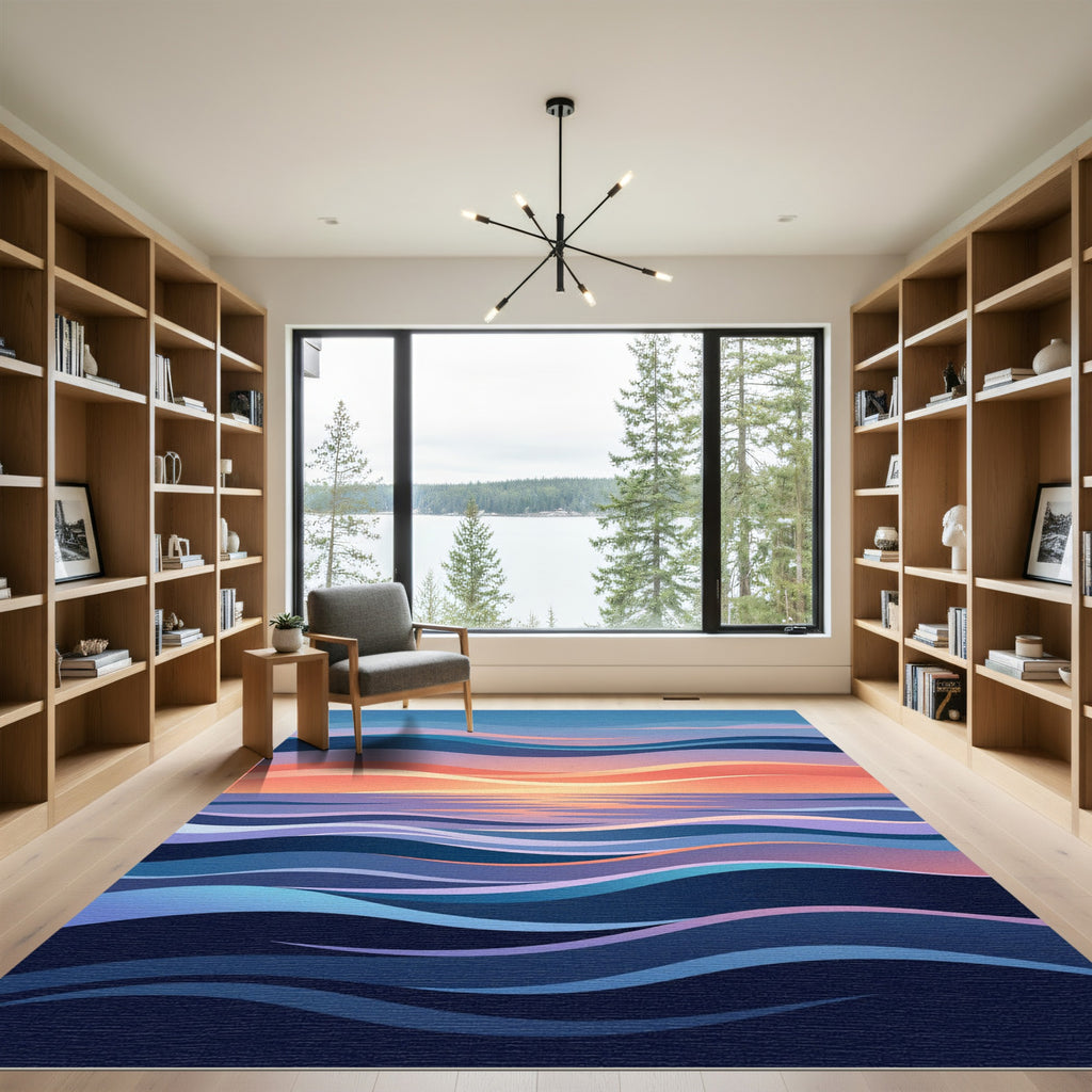 Abstract Sunset Ocean Wave Stripes Rug