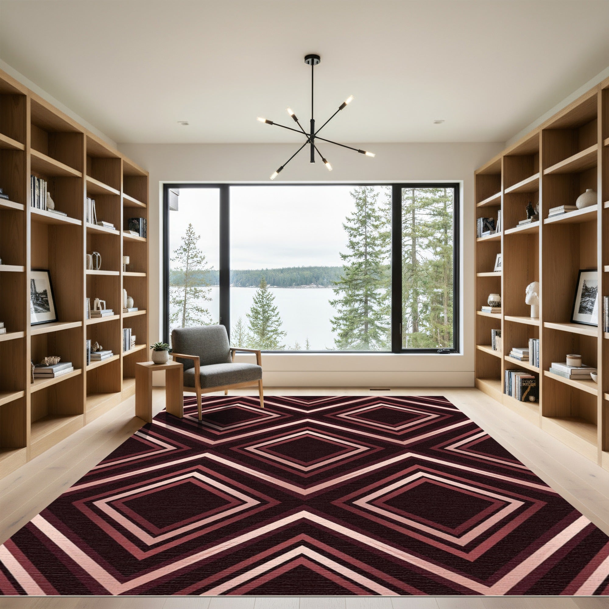 Dark Espresso Geometric Diamond Grid Rug