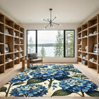 Blue Hydrangea Botanical Bouquet Illustration Rug
