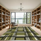 Olive Green Grid Plaid Geometric Rug
