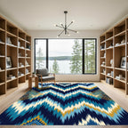 Deep Blue Golden Zigzag Tribal Rug