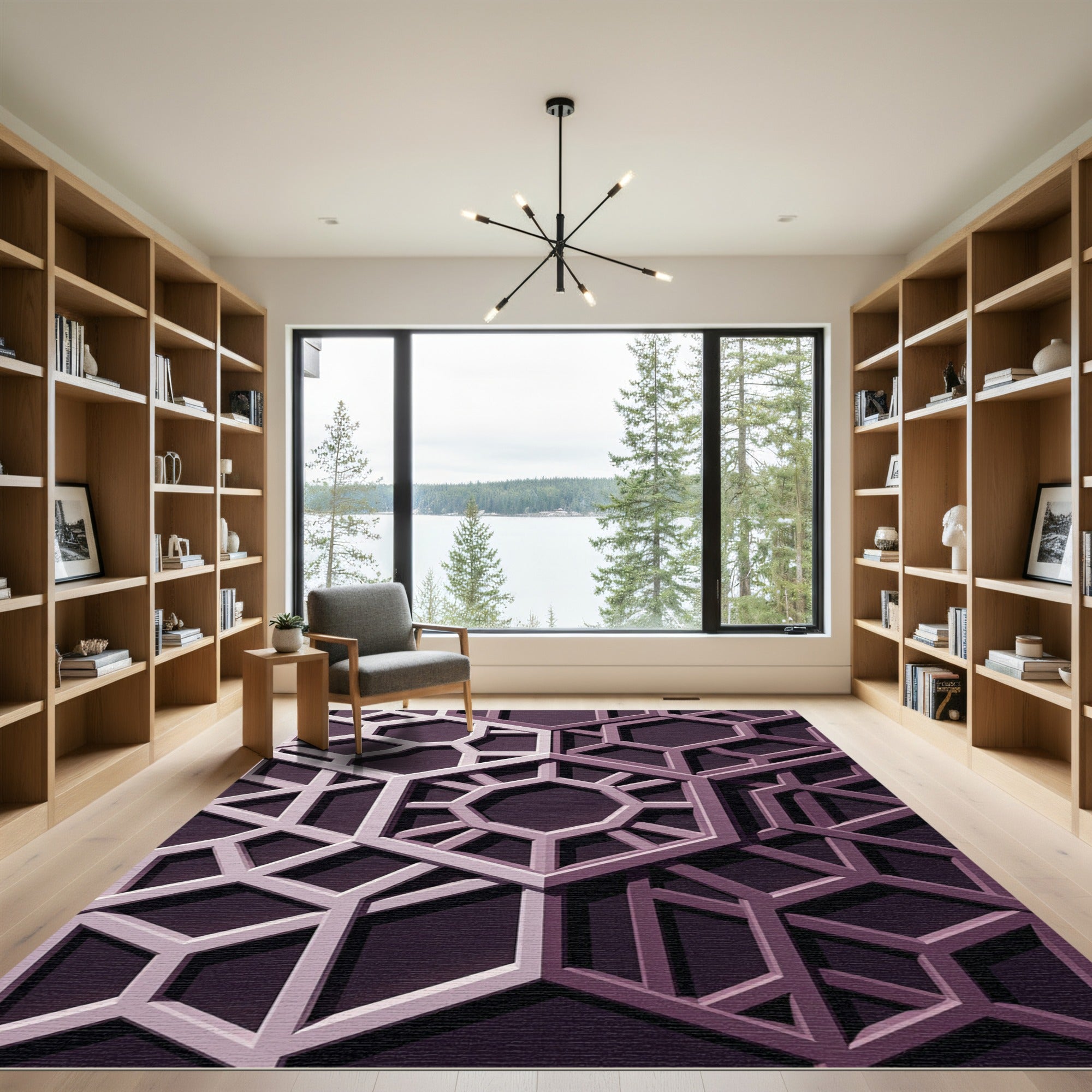 Sophisticated Plum Geometric Hexagon Lattice Rug