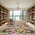 Whimsical Blush Pink Mouse Floral Meadow Rug