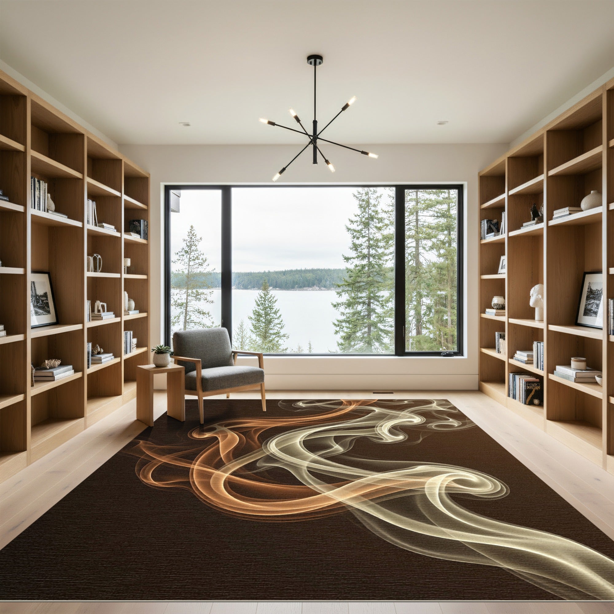 Amber Smoke Swirl Abstract Rug