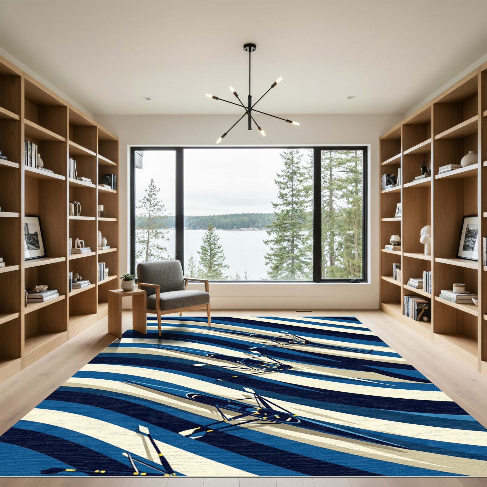 Dynamic Indigo Blue Rowing Wave Rug