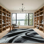 Monochromatic Abstract Ink Brush Stroke Rug