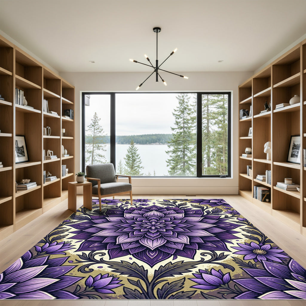 Radiant Purple Dahlia Floral Mandala Rug