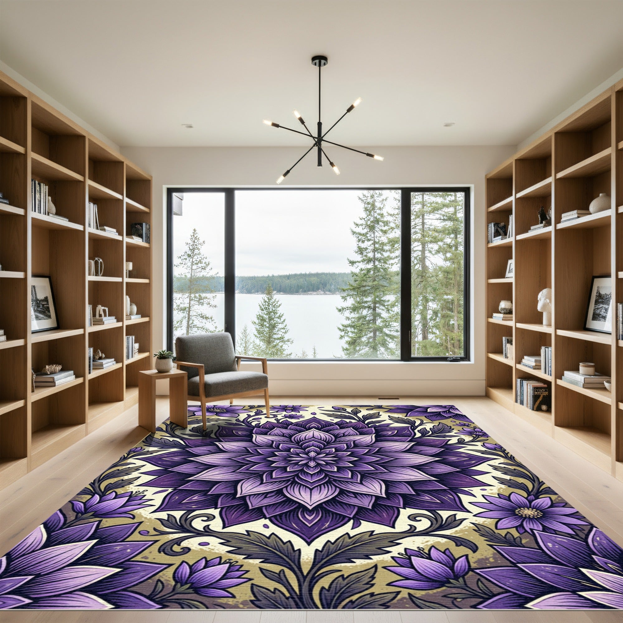 Radiant Purple Dahlia Floral Mandala Rug