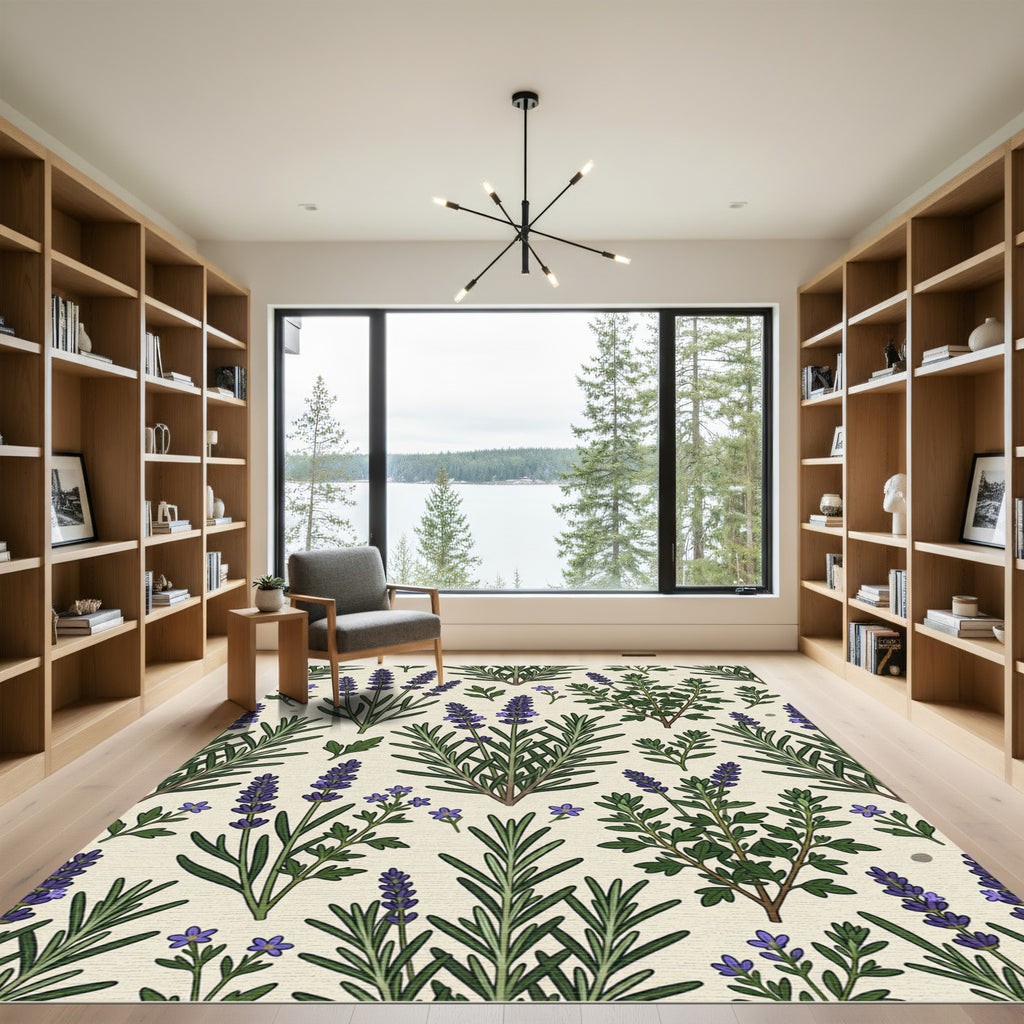 Botanical Lavender Sprig Cream Meadow Rug