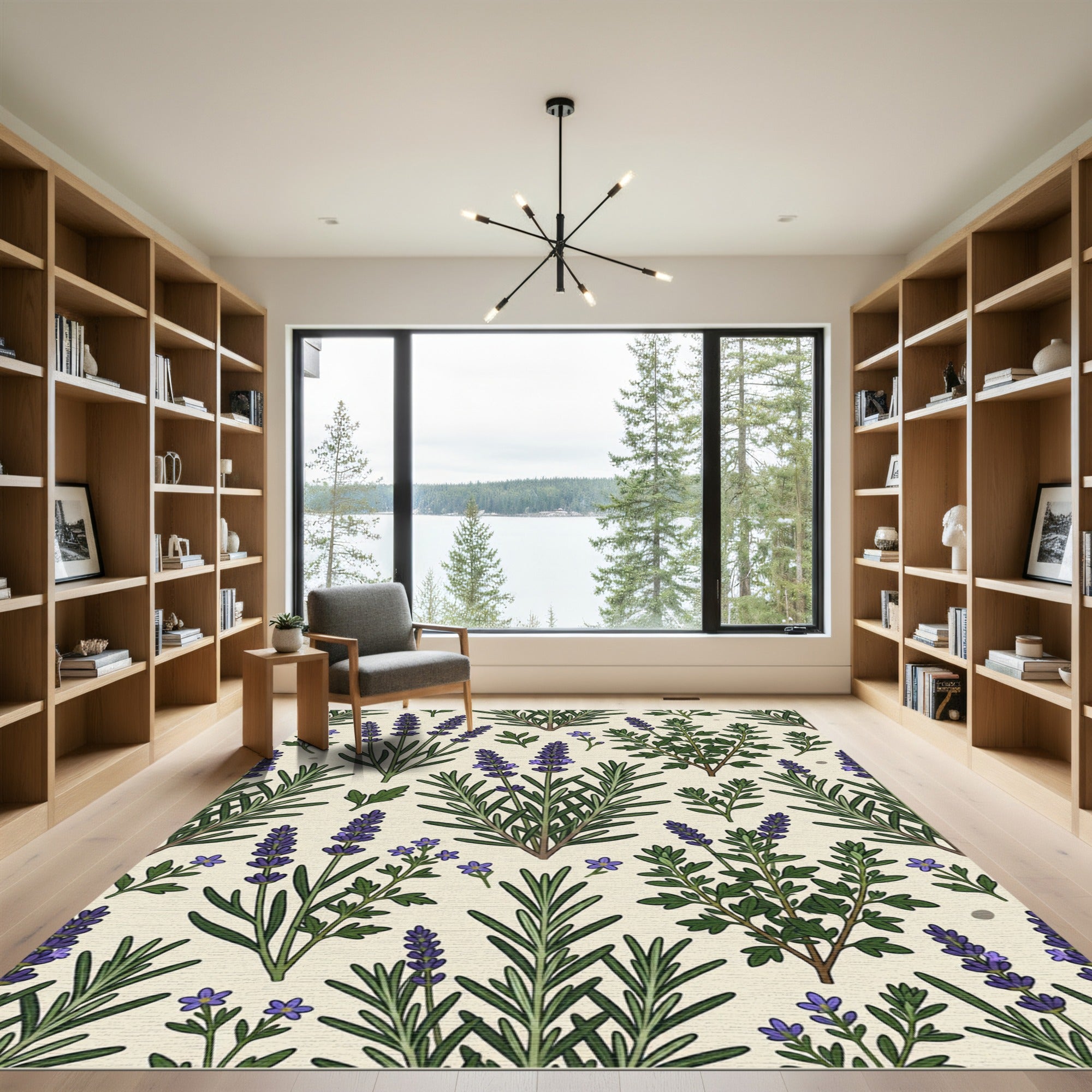 Botanical Lavender Sprig Cream Meadow Rug