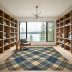 Vintage Blue Tartan Checkered Rug