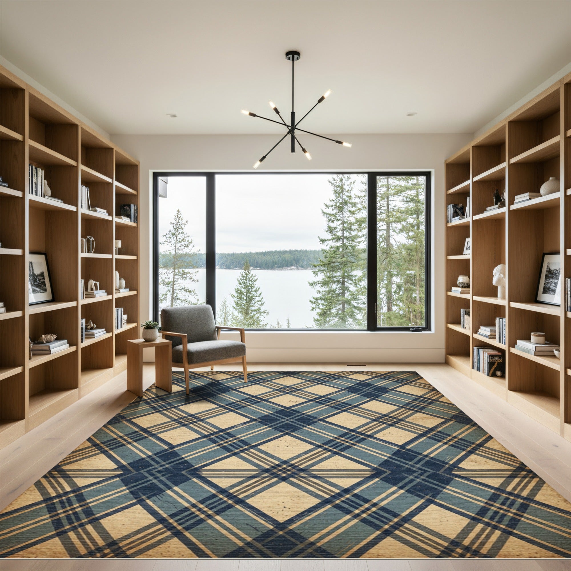 Vintage Blue Tartan Checkered Rug