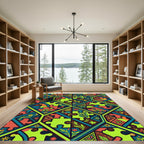 Colorful Geometric Puzzle Floral Medallion Rug