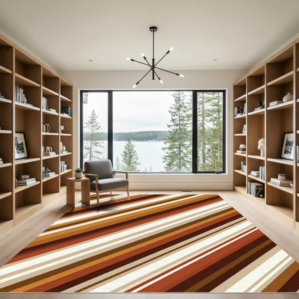 Warm Earthy Tones Diagonal Striped Rug