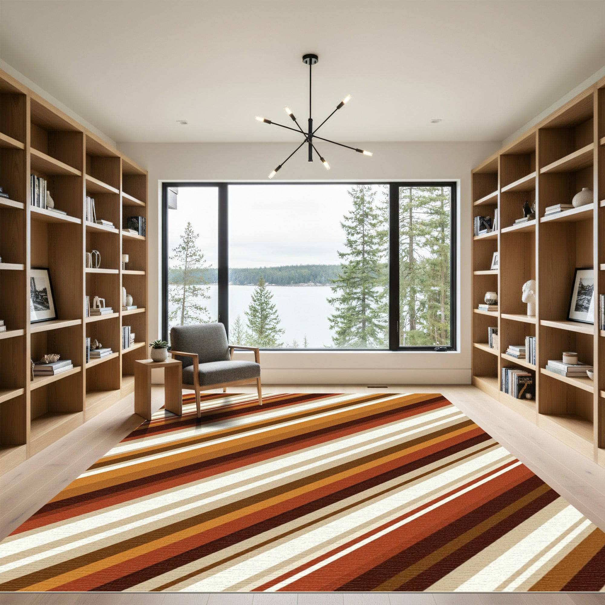 Warm Earthy Tones Diagonal Striped Rug