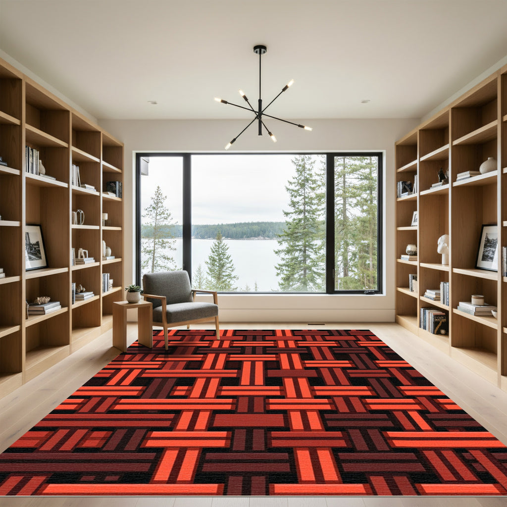 Woven Red Geometric Texture Rug