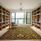 Elegant Golden Baroque Scroll Filigree Rug