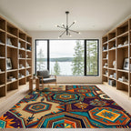 Bold Teal Orange Geometric Tile Rug