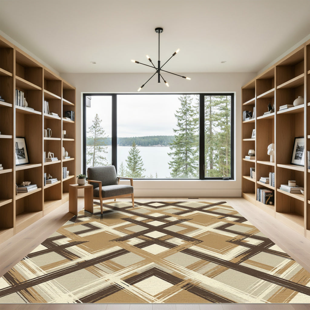 Earthy Tones Geometric Diamond Overlay Rug