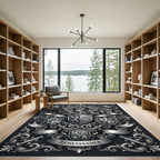 Ornate Silver Griffin Crest Emblem Rug
