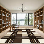 Deep Brown Tan Plaid Squares Rug