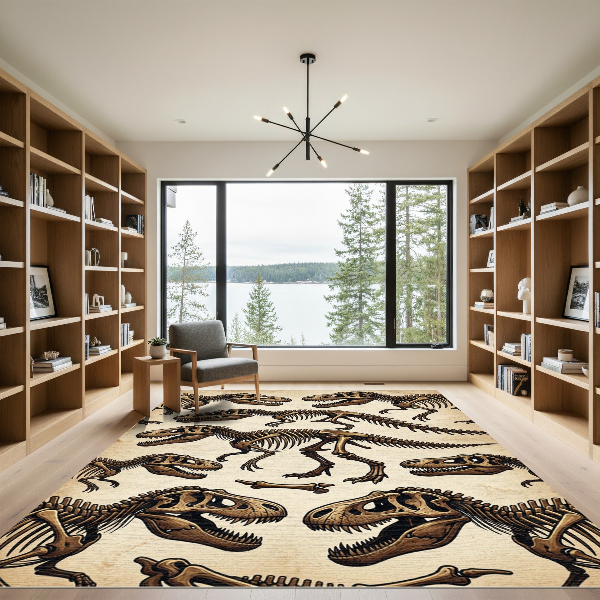 Vintage Beige T-Rex Dinosaur Fossil Rug