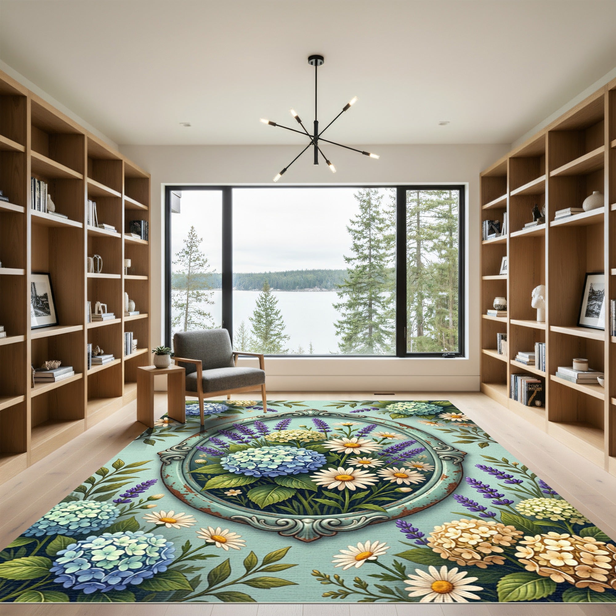 Vintage Floral Hydrangea and Lavender Bouquet Rug