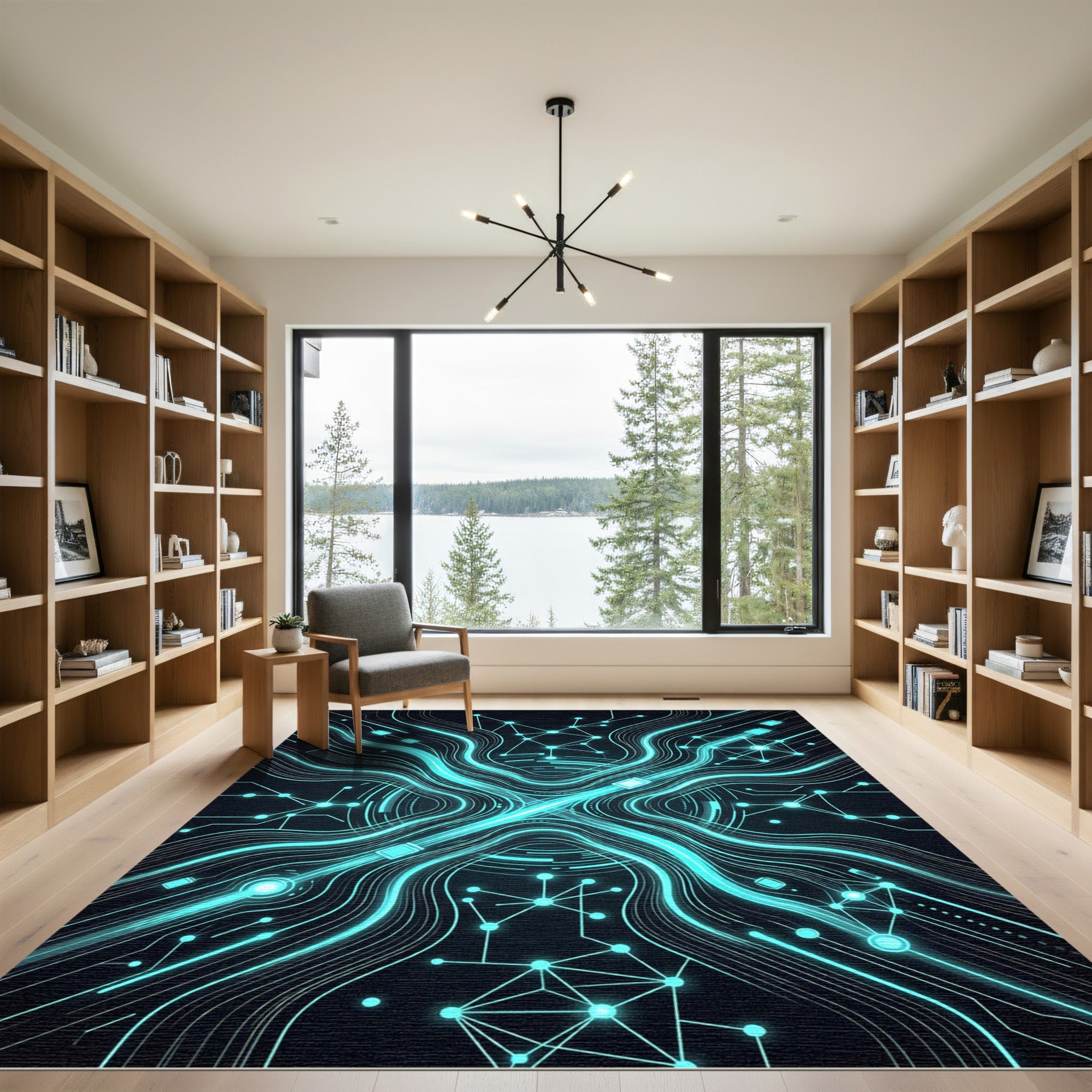 Electric Blue Circuit Network Rug