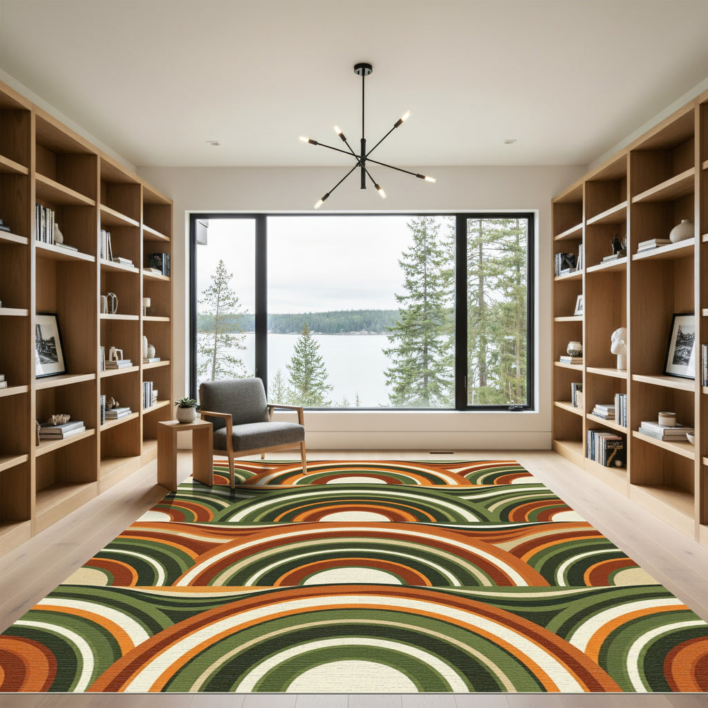 Mid-Century Retro Arched Earthy Waves Rug
