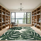 Deep Green Tropical Monstera Palm Leaves Rug
