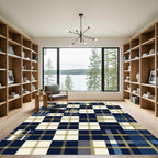 Navy and Cream Plaid Grid Rug