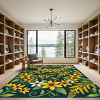 Golden Sunflower Meadow Dark Botanical Rug