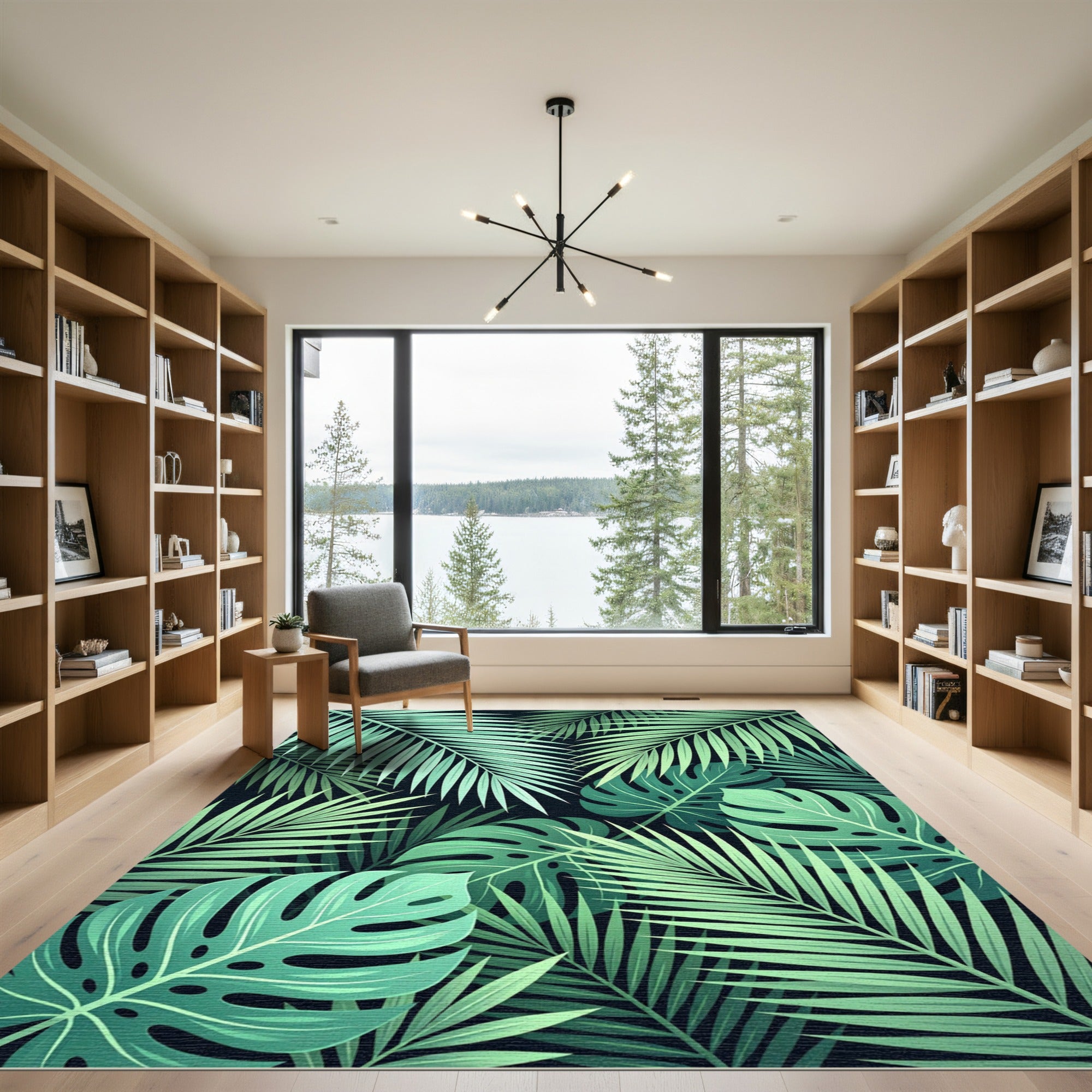 Lush Tropical Monstera Palm Leaf Rug