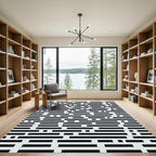 Black White Irregular Stripe Maze Rug