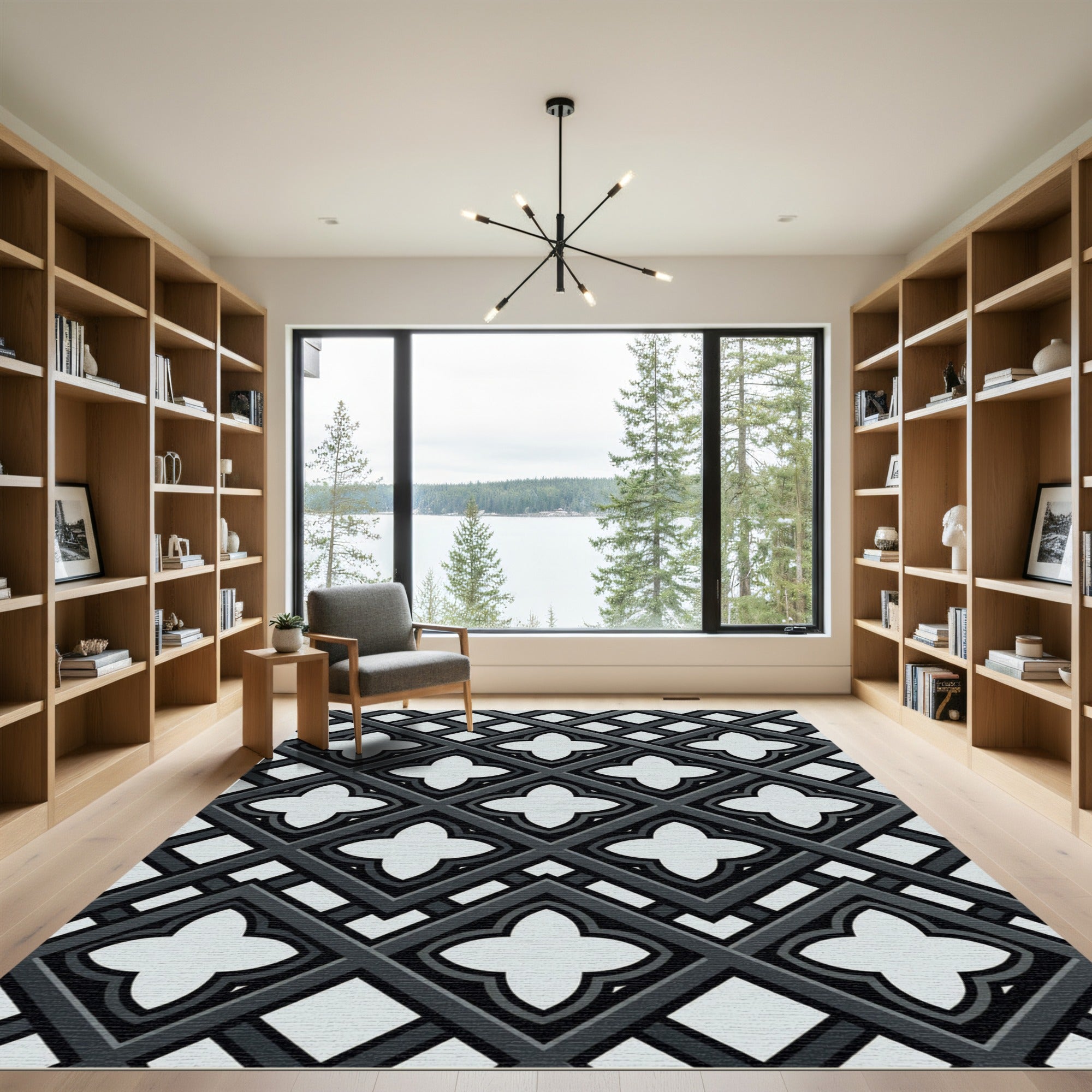 Monochromatic Quatrefoil Lattice Cross Geometric Rug