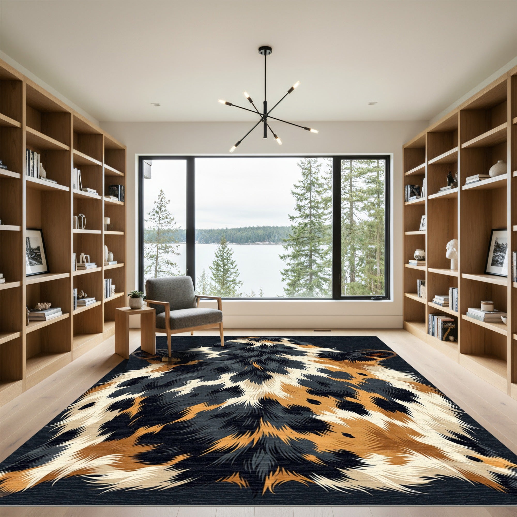 Tricolor Cowhide Patchwork Fur Rug