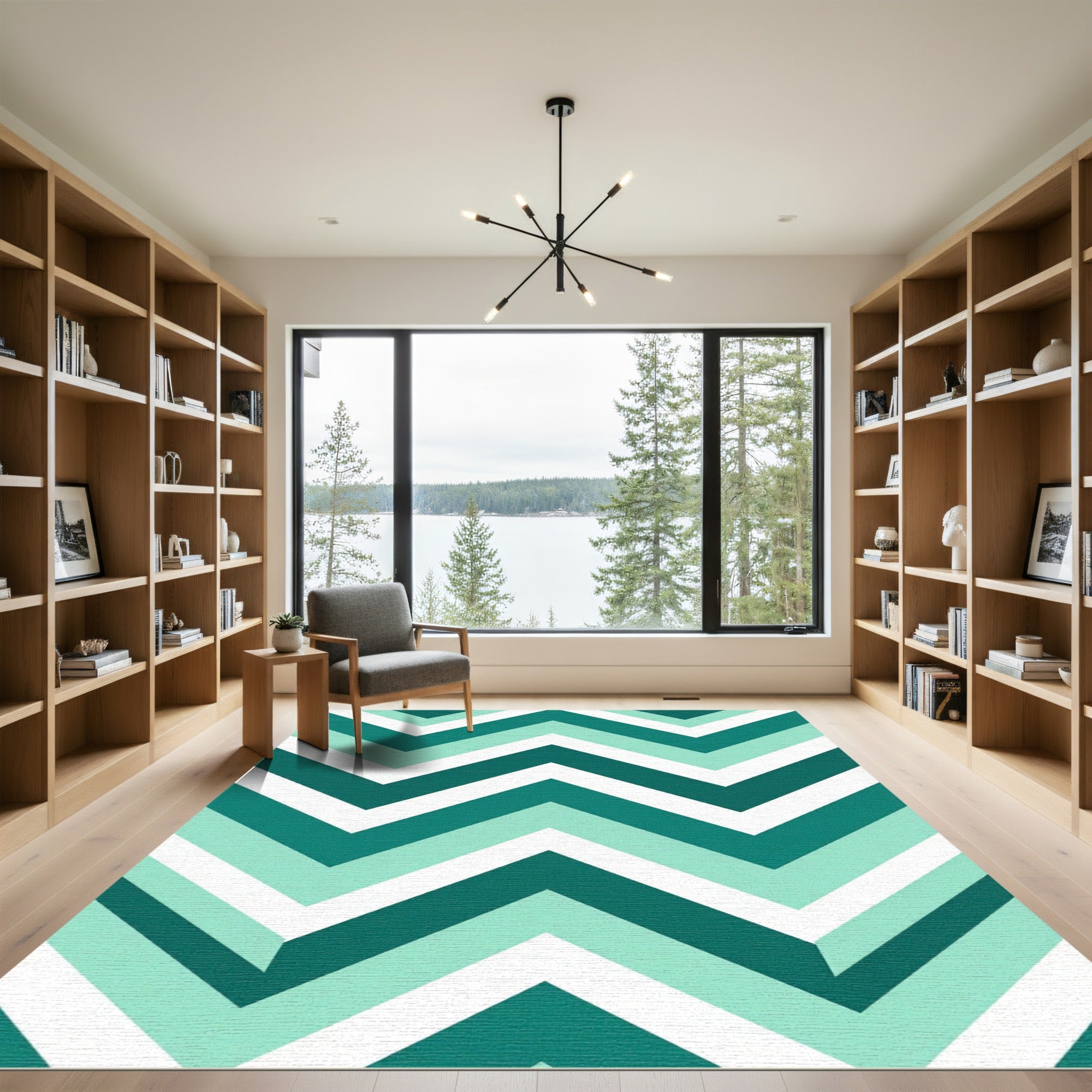 Teal Mint Chevron Geometric Stripe Rug