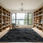 Metallic Charcoal Geometric Octagon Grid Rug