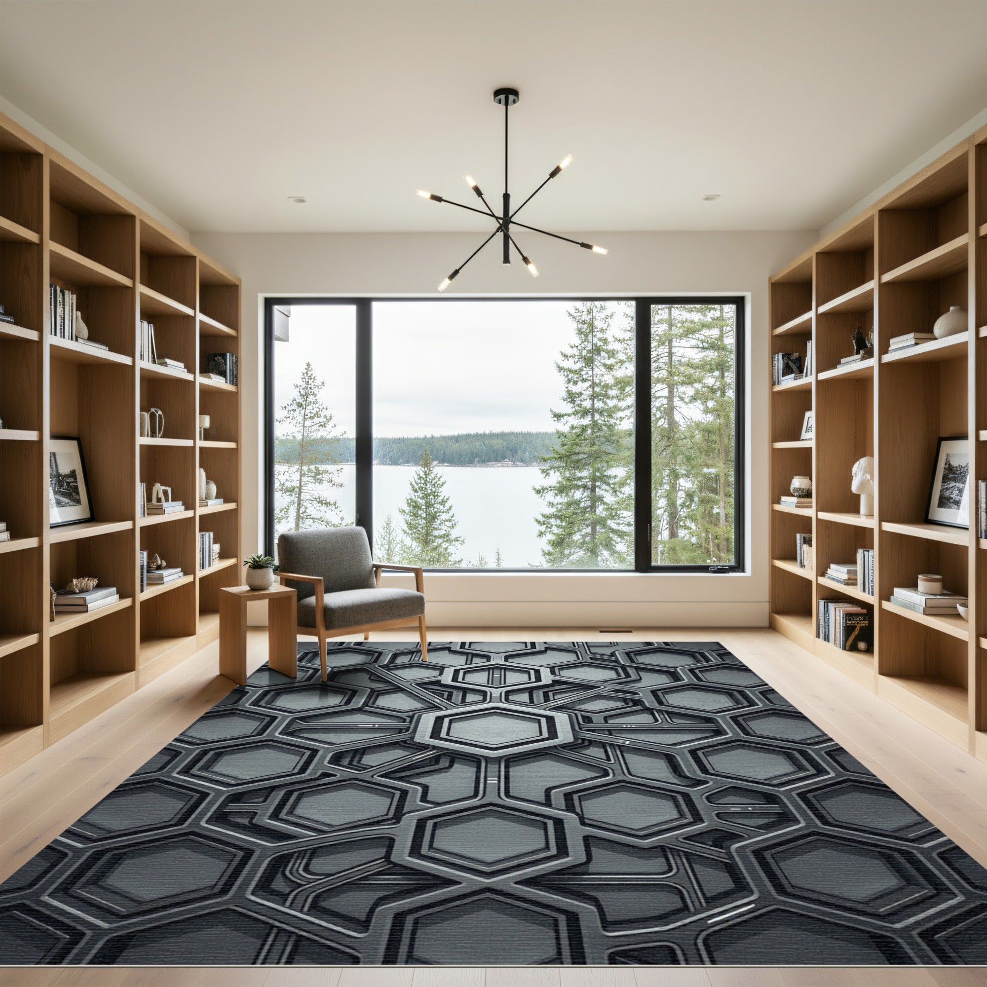 Modern Silver Geometric 3D Hexagon Rug