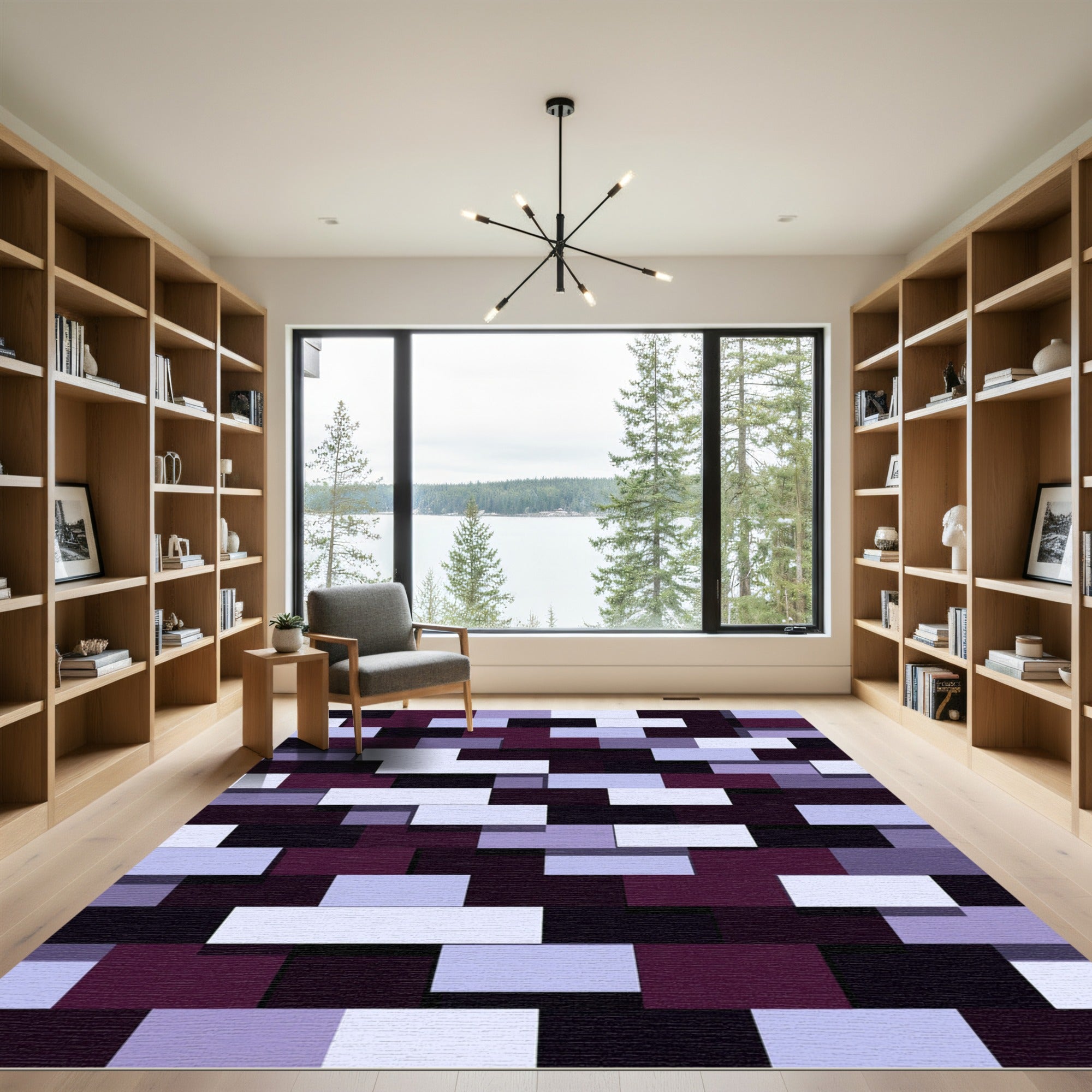 Plum Deep Slate Abstract Rectangles Rug