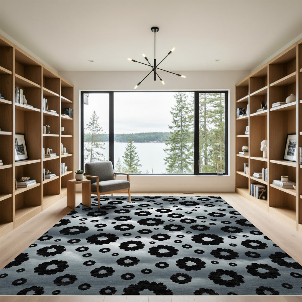 Cloudy Gray Scattered Floral Bloom Rug