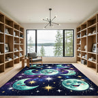 Whimsical Teal Moon And Stars Rug