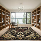 Elegant Dark Floral Gold Filigree Rug