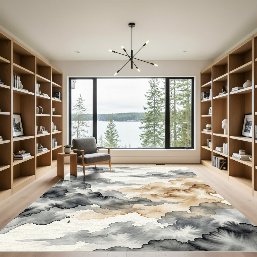 Ethereal Ink Wash Cloud Abstract Neutral Rug