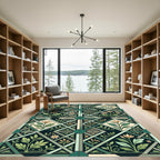 Emerald Green Floral Geometric Tile Rug