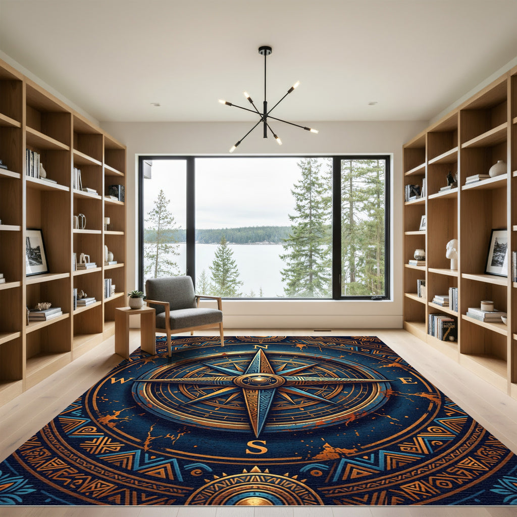 Golden Compass Nautical Blue Medallion Rug